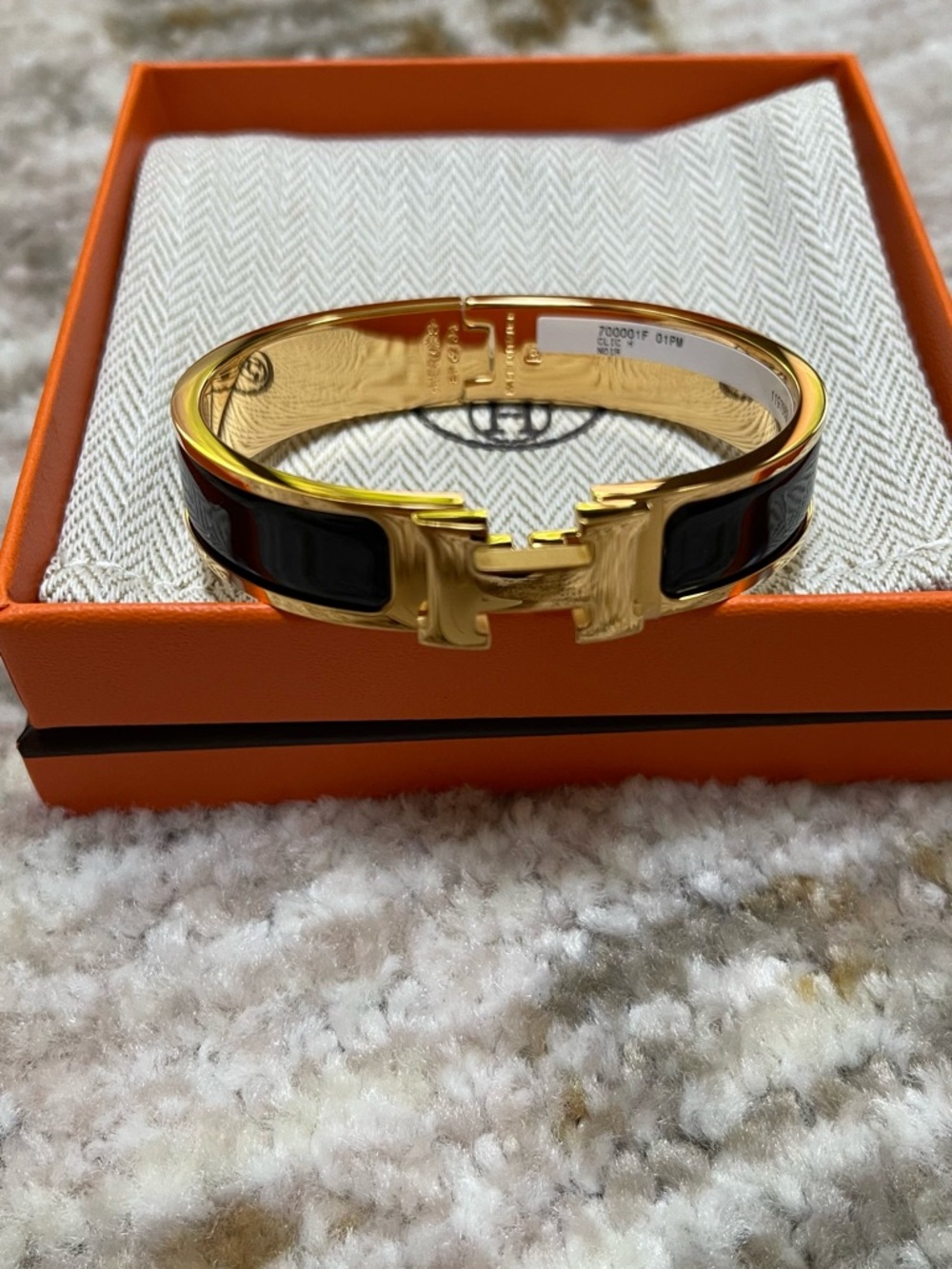 Hermes Clic H Bracelet in Black and Gold